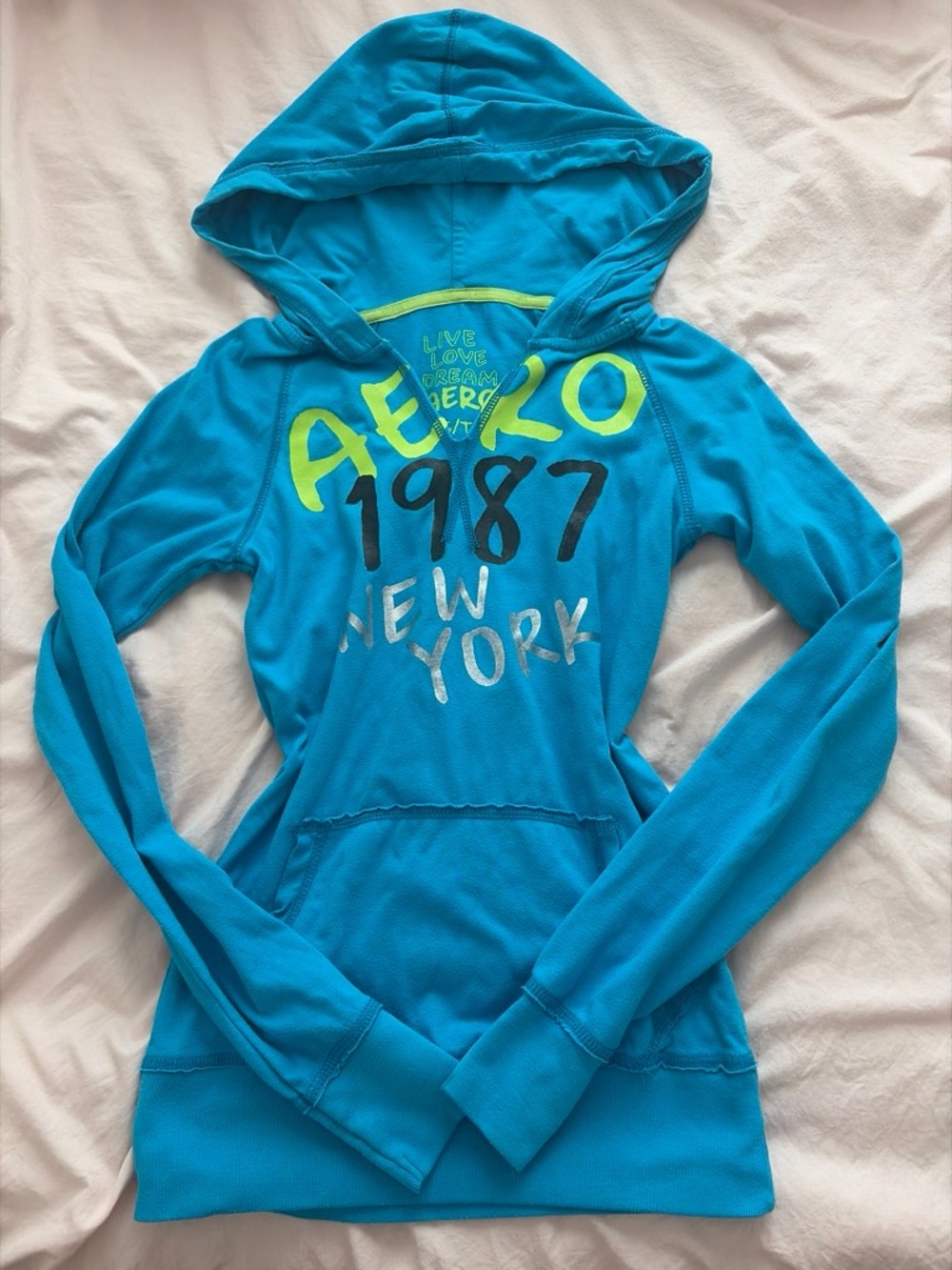 Aeropostale Turquoise Blue & Lime Green Hooded Sweatshirt